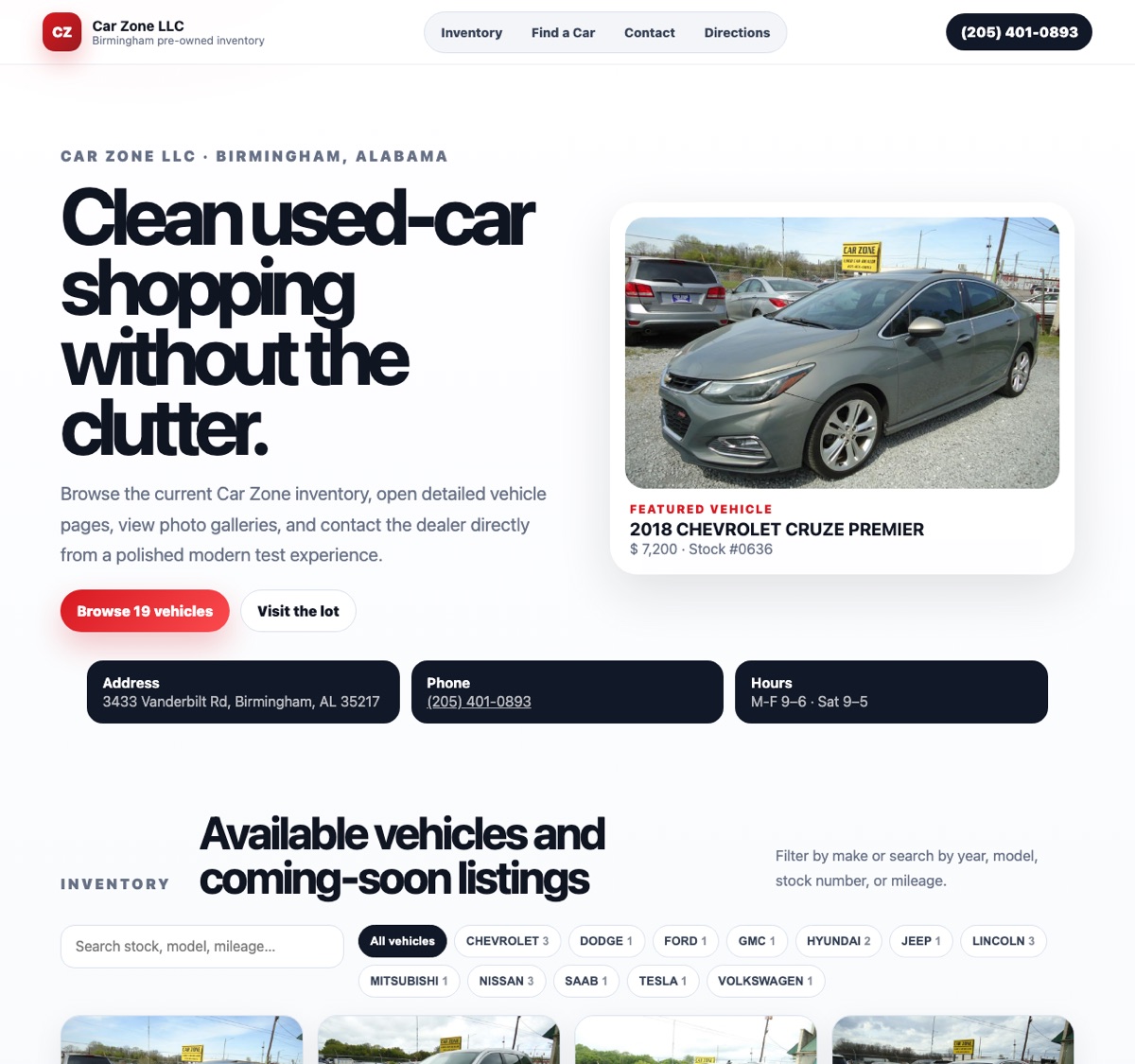 Carzone dealer website example produced as an AutoWebExpress demo