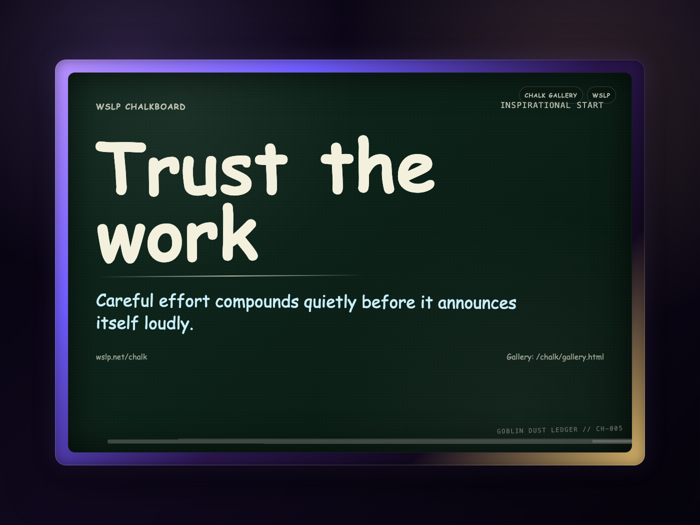 WSLP chalkboard reading Trust the work. Careful effort compounds quietly before it announces itself loudly.