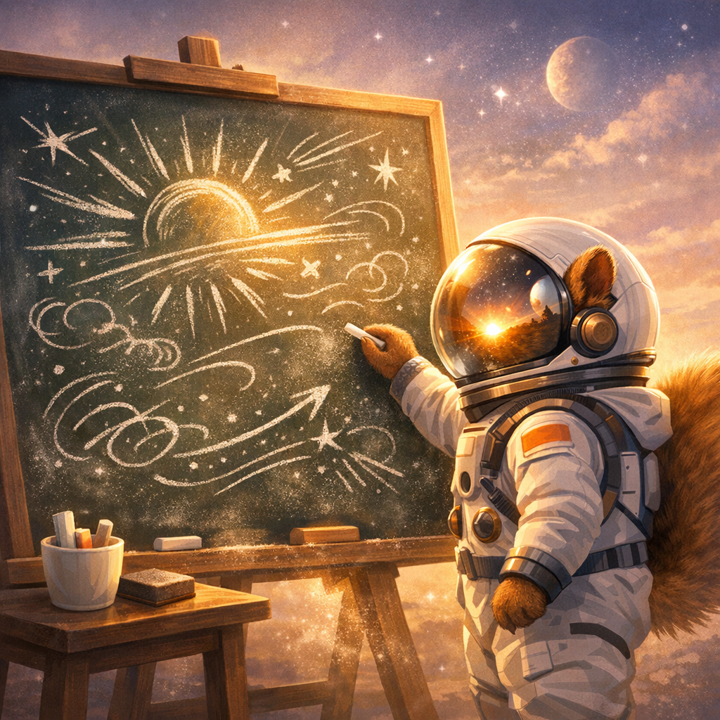 Space squirrel Inspirational Start chalkboard morning ritual