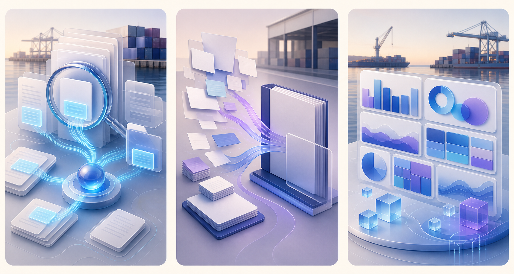 Abstract report drafting illustration showing notes becoming a polished briefing, no text.